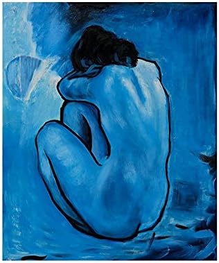 אמנות אלונליין - עירום כחול מאת פבלו פיקאסו | תמונה ממוסגרת לבנה מודפסת על בד כותנה, מחוברת ללוח הקצף | מסגרת מוכנה